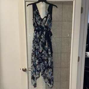 Floral Navy and Blue V-Neck Sleeveless maternity dress